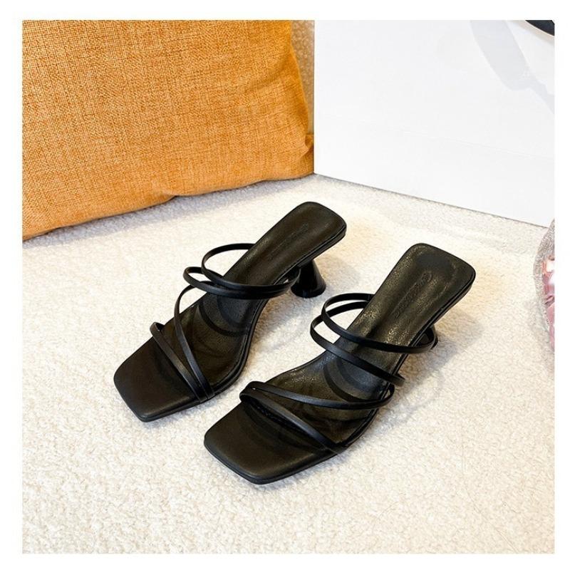 Шлепанцы нового стиля, женская обувь, средний каблук, тонкий ремешок, ремешок через подъем, универсальные сандалии