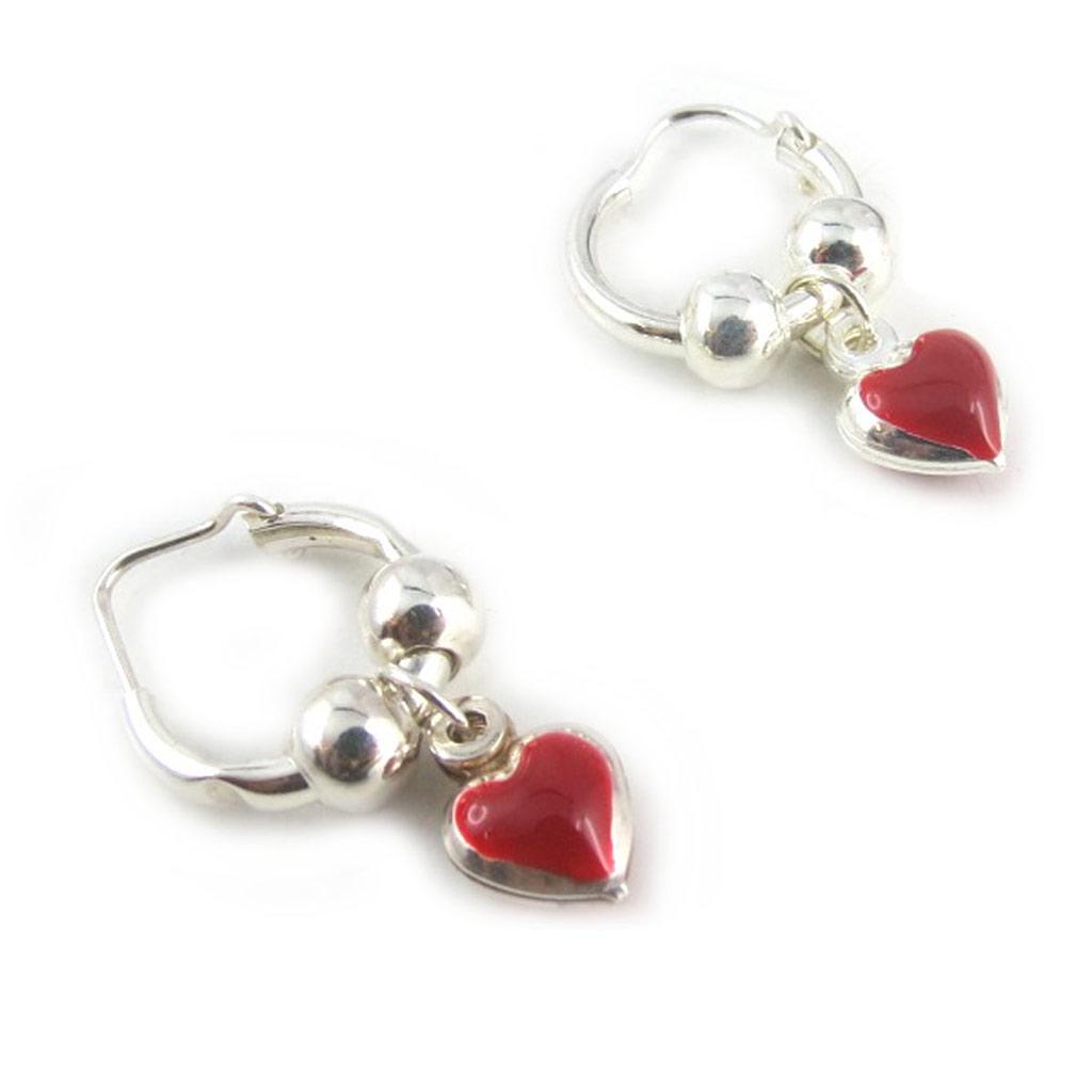 Les Trésors De Lily [K9653] — Серебряные серьги-кольца красного цвета «Сердце»