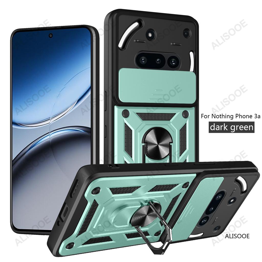 Чехол для Nothing Phone 3A Защита камеры со сдвижной шторкой Кольцо-подставка Ударопрочная задняя крышка для NothingPhone 3A Capa Funda