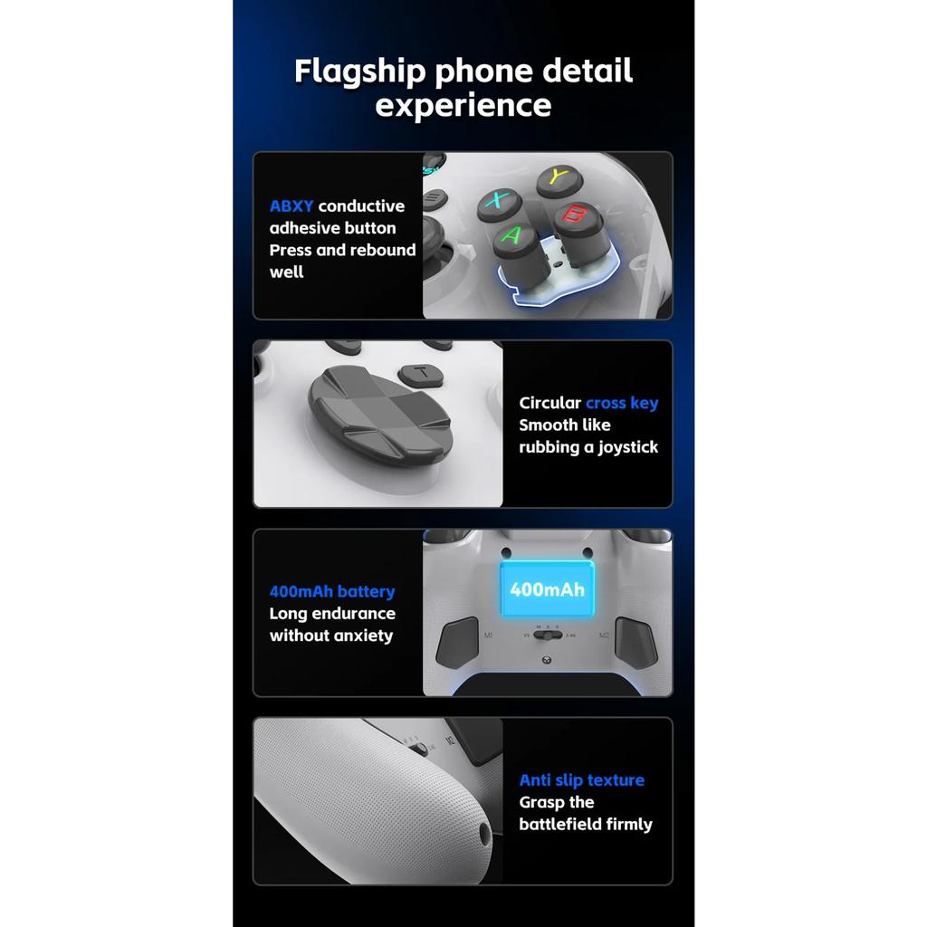 Беспроводной мобильный игровой контроллер, совместимый с Bluetooth, с датчиками Холла на триггерах и джойстике, поддерживающий Switch/ПК/Android/iOS
