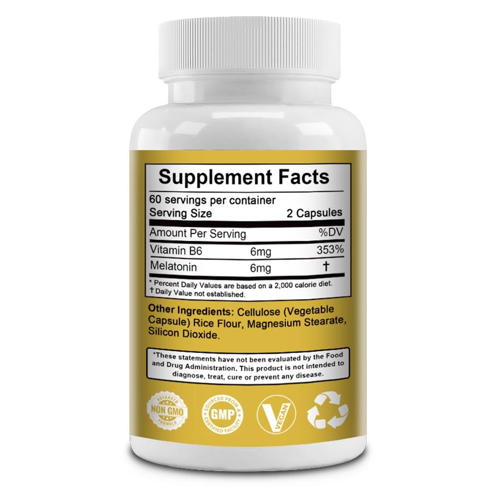 Bunkell Sleep Capsules, Melatonin 6mg, Vitamin B6, Drug-Free, 120 Caps