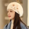 Autumn Winter Hats Korean Fashion Knit Thick Warm Rabbit Hair Hat Women's Knitted Hat Pearl Beret Caps