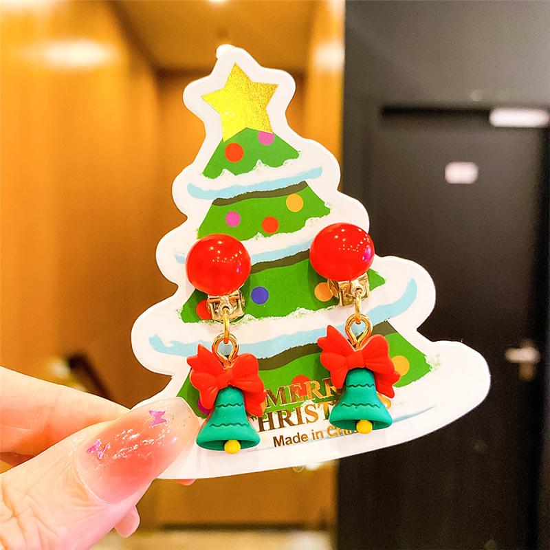 Рождественские детские серьги-клипсы без пирсинга, милые серьги с бахромой в виде оленя из мультфильма «Санта», серьги-подвески для девочек