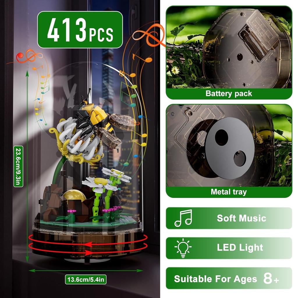 MOULD KING 10104 Набор для сборки коллекции насекомых пчел с музыкальной коробкой для показа рождественских украшений в подарок