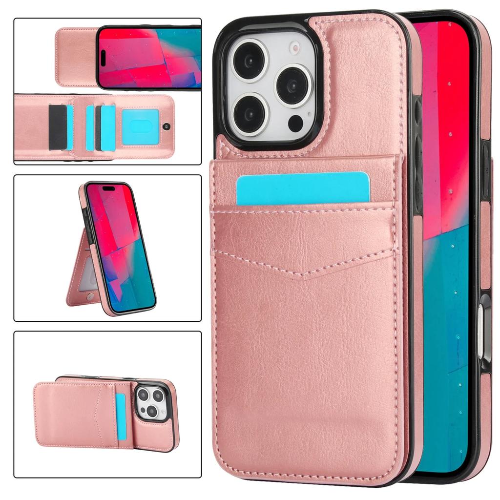 Wallet with Card Holder Kickstand Leather Phone Case for iPhone 16 15 Pro Max Plus Shockproof Protective Cover