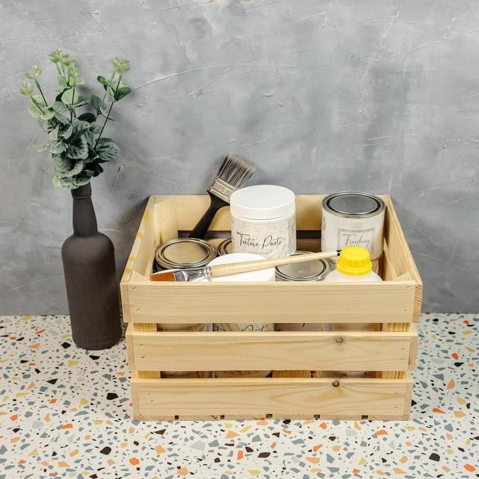 Caisse en Bois Naturel - Creative Deco - 40 x 30 x 23 cm - Rangement Bois - Vintage - Cagette en Bois