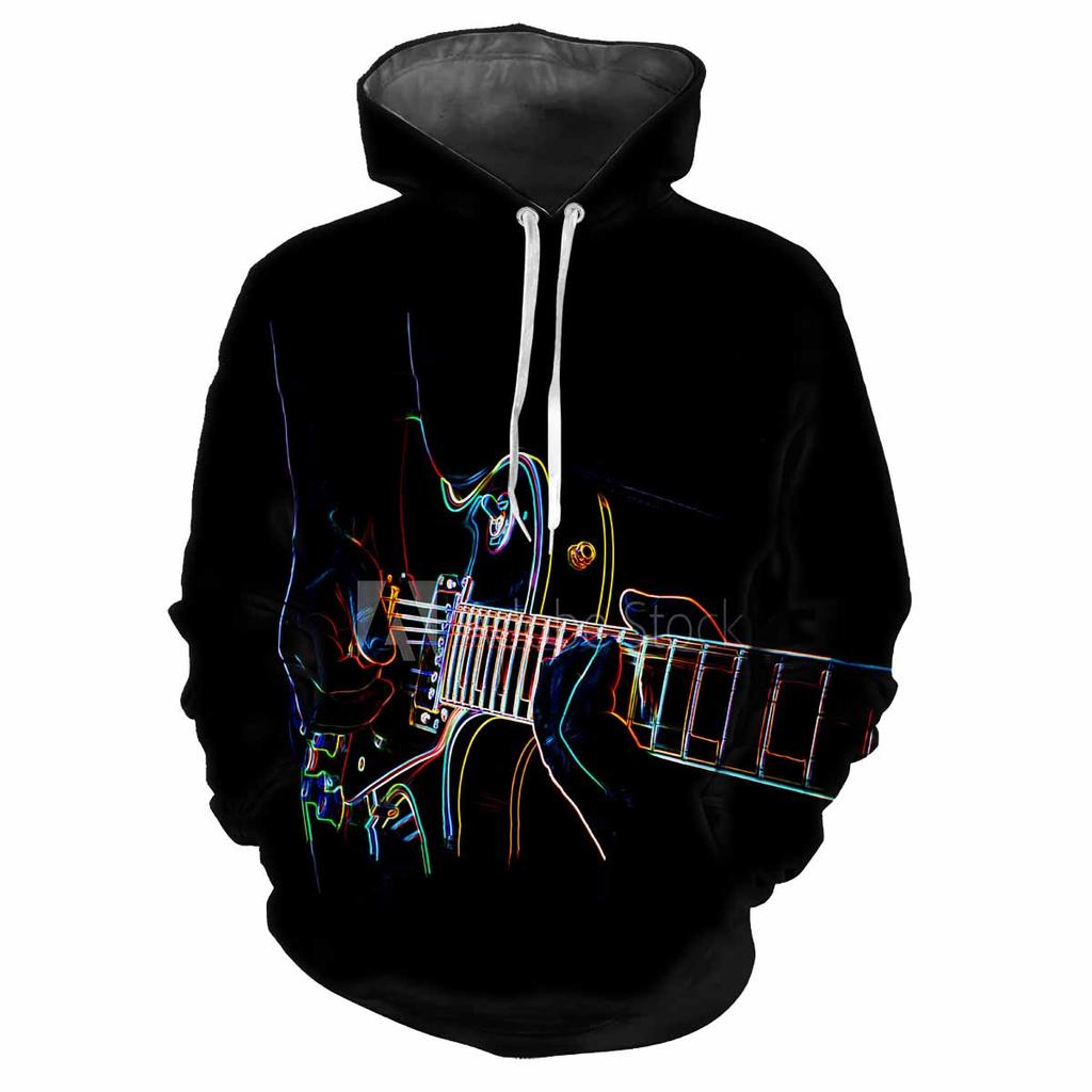 Новая рок-крутая гитара 3D-печать повседневная мода мужская повседневная мужская мода удобная хип-хоп музыка энтузиасты толстовки уличная