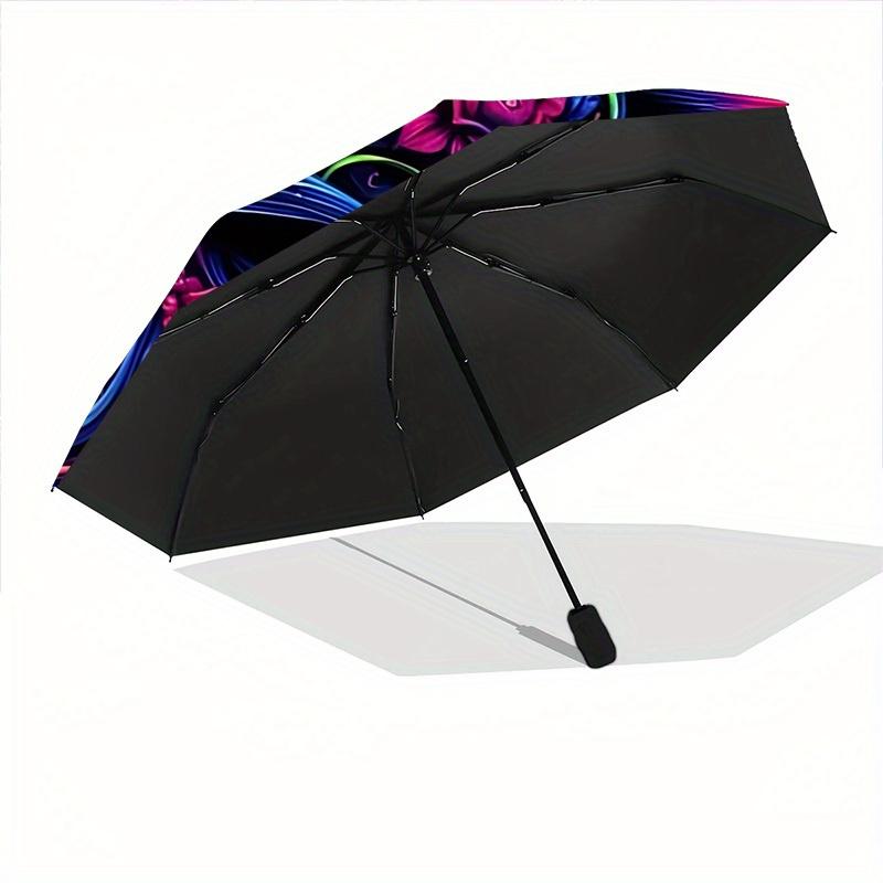 1pc Floral Skull Automatic Open/close Folding Umbrella, Compact Portable Travel Umbrella, Durable Construction yy250809102