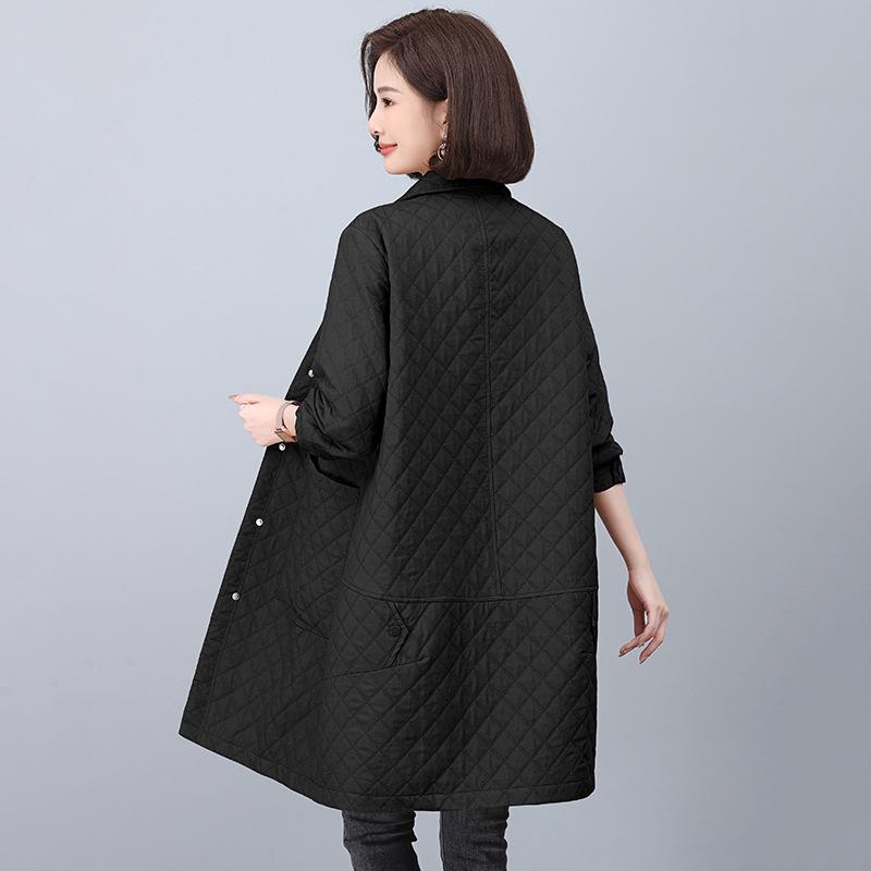 Women's Mid-Length Quilted Trench Coat - 2025 Spring/Autumn Stylish Cotton-Padded Jacket