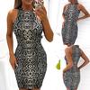Women's Ladies Sexy Serpentine Print Sleeveless Mini Dress Summer Dress