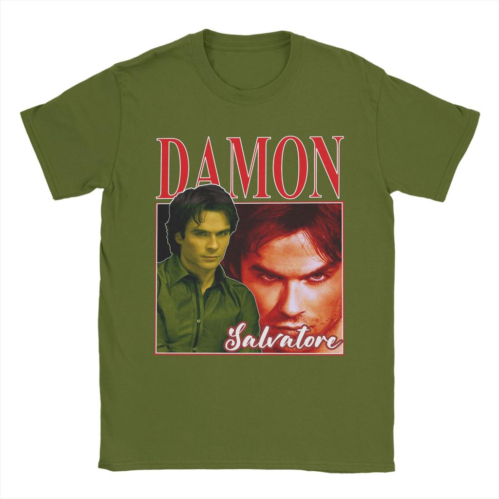Унисекс с Damon Salvatore Футболки Дневники Вампира Ian Somerhalder 100% Хлопок Одежда С Коротким Рукавом Круглый Вырез Футболки TShirts