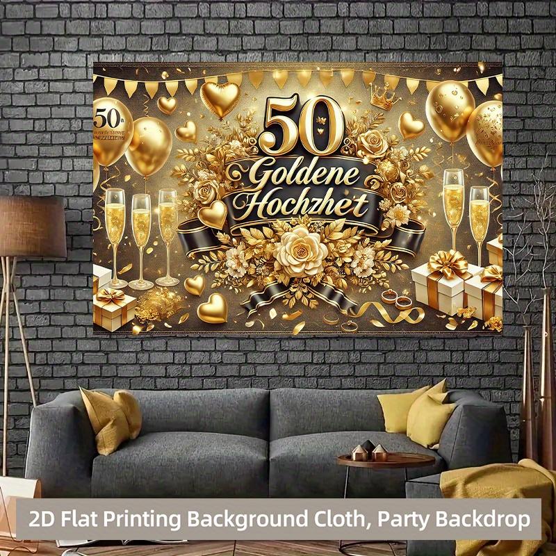 1 piece of 2D background fabric, golden polyester for wedding celebration of 50th anniversary