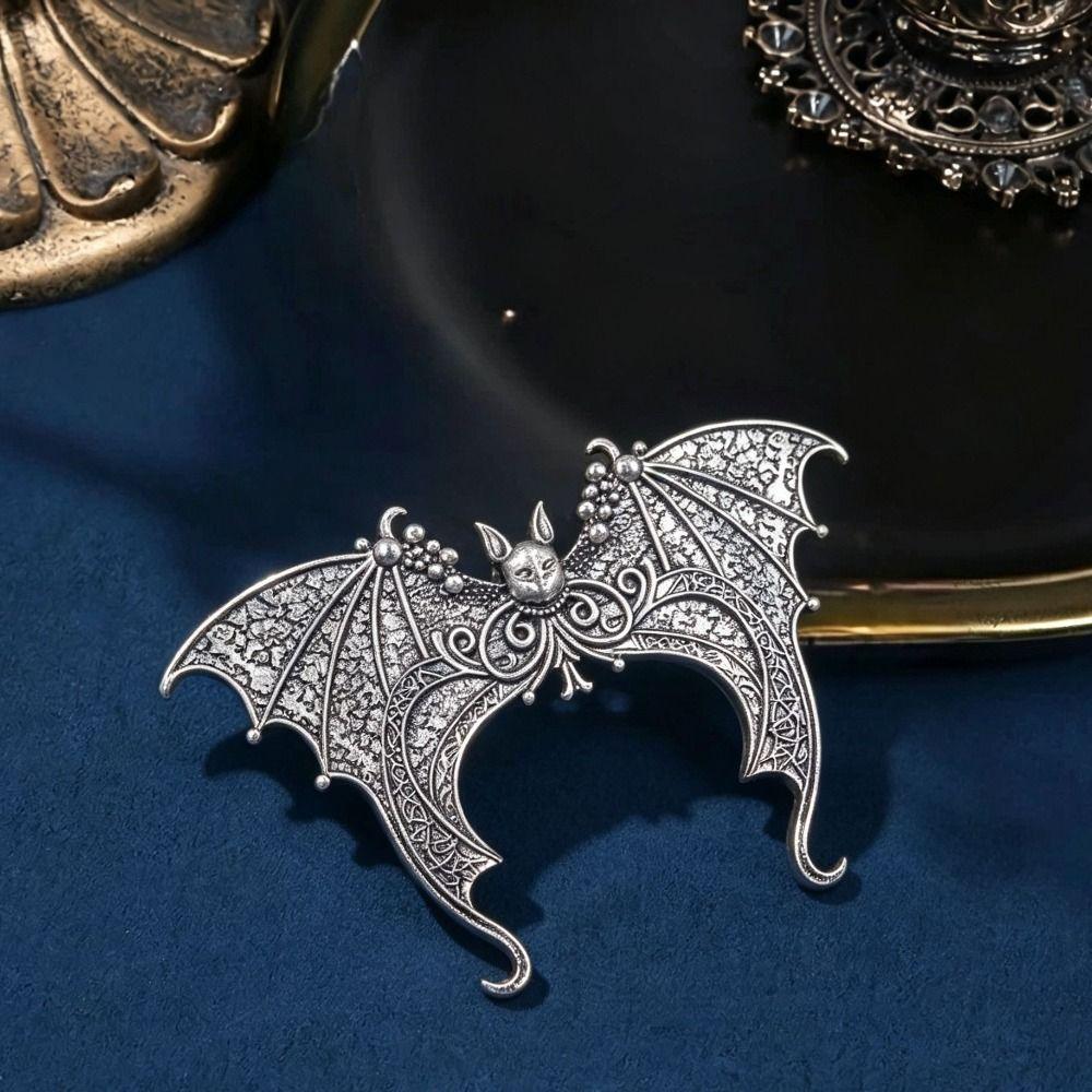 Viking Gothic Carved Bat Hair Barrette Antiqued Halloween Cosplay Hair Clip for Halloween