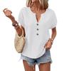 Summer Women's Shirt Casual V-Neck Button Short Sleeve Solid Color Shirt
