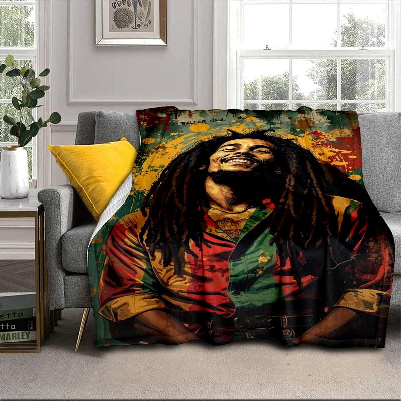 Bob music Vibrant Art Blanket Flannel Blanket for bed, sofa, Camping, Hiking, Picnic Essentials, gift for family Fan gifts