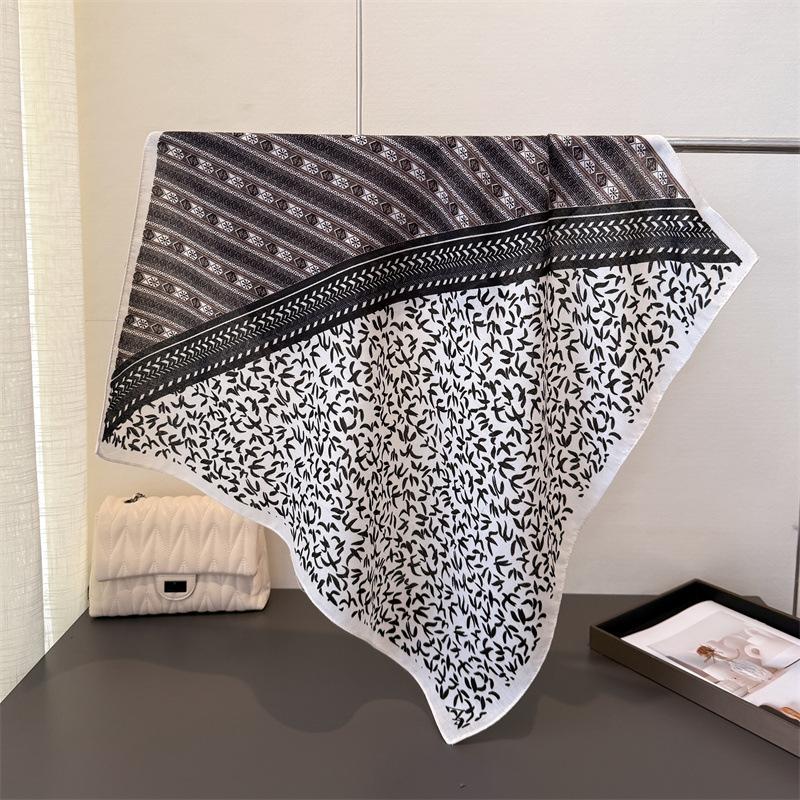 Luxury Print Hairbands Square Scarf Women Elagant Cotton Linen Feeling Bandana Neck Kerchief Head Bands Foulard Female Scarfs