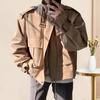 Men Windbreaker Lapel Uzun Qisma Bir Rangli Kurtka Fermuarli Planka Katta Cho'ntaklar Ipli Etek Casual Ustki Kiyim