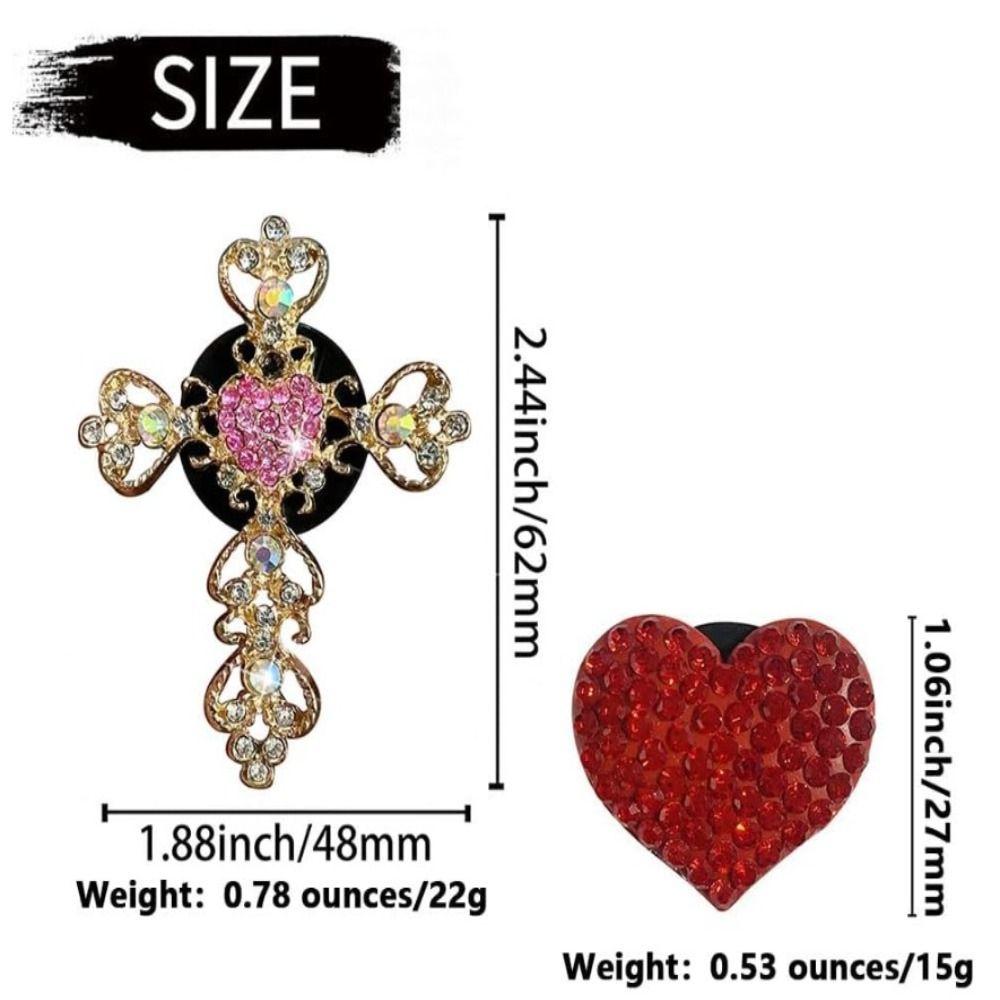 2 Pieces Cross & Heart Shape Car Vent Clips Bling Diamond Car Accessories  Serve As a Gift