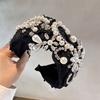 Luxur Black White Crystal Embroidered Flower Headband for Women Girls Travel Seaside Wide Hair Hoops Headwear Hair Bands