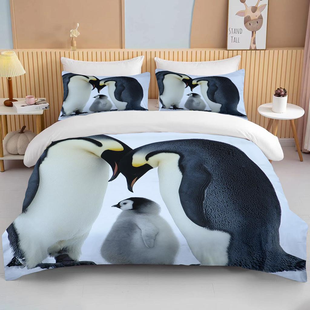 Cute Penguin Bedding 3 Piece Set King Size Double Bed Bedding Set Microfiber or Polyester Duvet Cover Set Kids Bedroom Bed Set