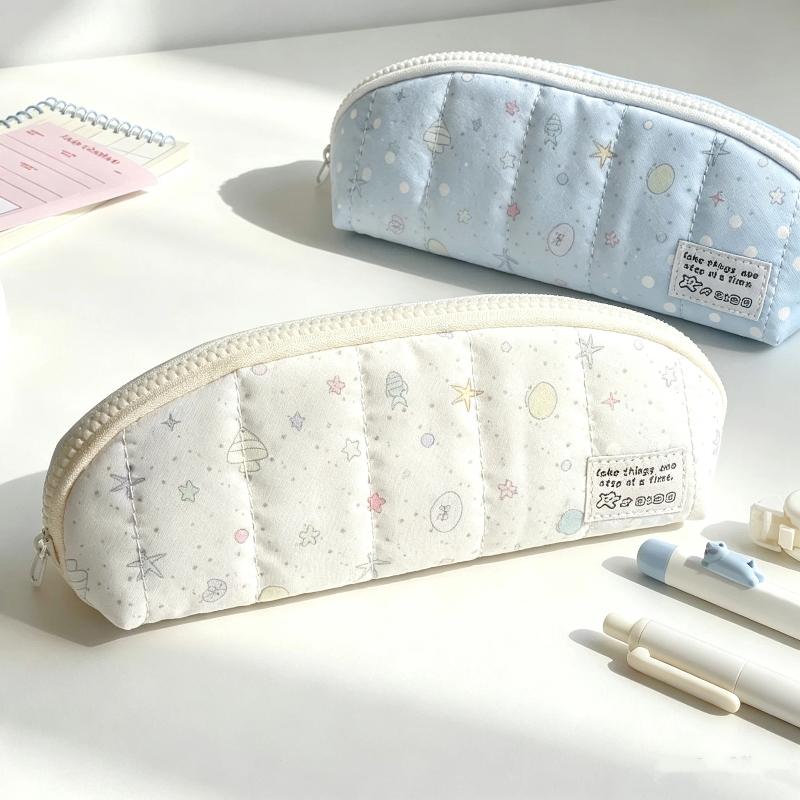 Polka Dot Pencil Case Soft Padded Durable Zipper Dustproof Stationery Organizer for Students School Business Trip Use