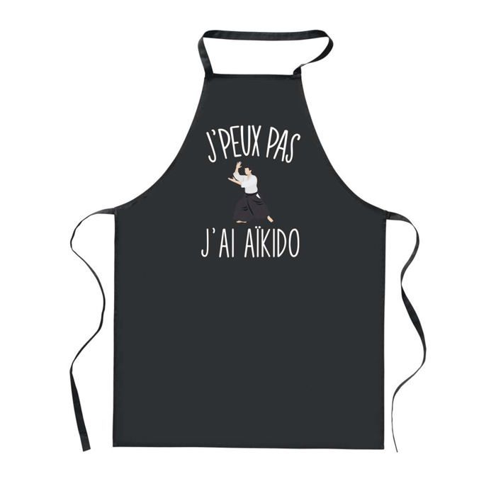 Tablier de cuisine - PLANETEE - J'peux Pas Aikido - Noir - Impression bretonne - Coton épais 90x60 cm
