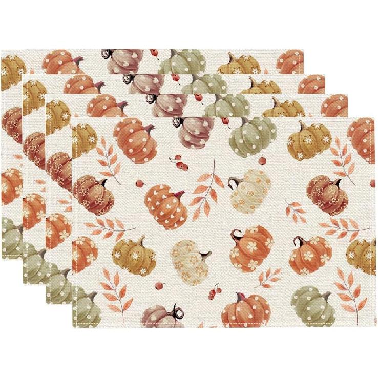 RABUSOFA Floral Fall Placemats Set of 4 for Table Runner, Flower Autumn Thanksgiving Kitchen Dining Table Decoration for Indoor Party 12x18 Inch
