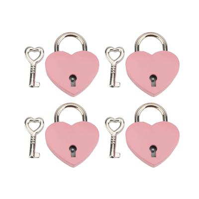 4 комплекта замков в форме сердца из цинкового сплава 38x30 мм Love Lock с ключом для ювелирных коробок, кошельков, сумок, розового цвета