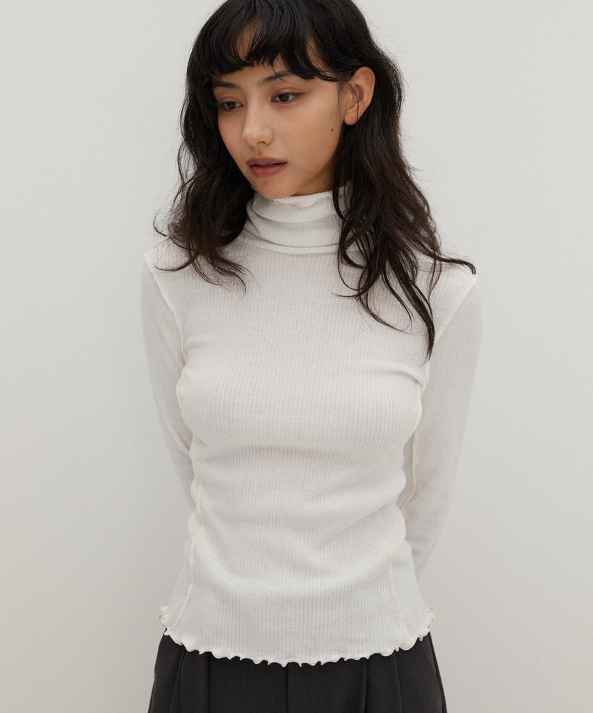 RAVEROUS Contrast Interlock Turtleneck T-Shirt White