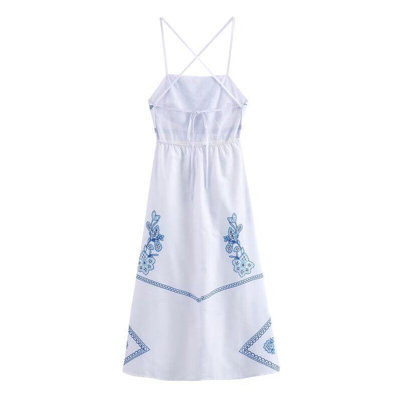 Fashion Style 2024 Summer New Women's Clothing Stylish Sling Easiest for Match Embroider Midi Skirt Dress 5107259