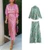 Spring and Summer New European and American Holiday Style Silk Satin Texture Print Shirts High Waist Slimming Midi A Word Skirt