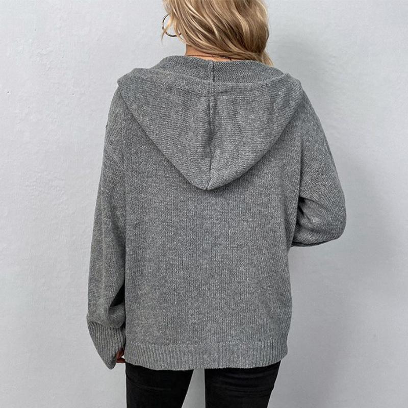 Однотонный свитер с капюшоном, женский вязаный кардиган на шнурке