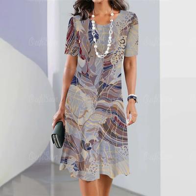Летняя женская одежда с короткими рукавами, платья с нерегулярным принтом, длинное платье, 3D, ретро, женская одежда, свободный круглый вырез, пуловер