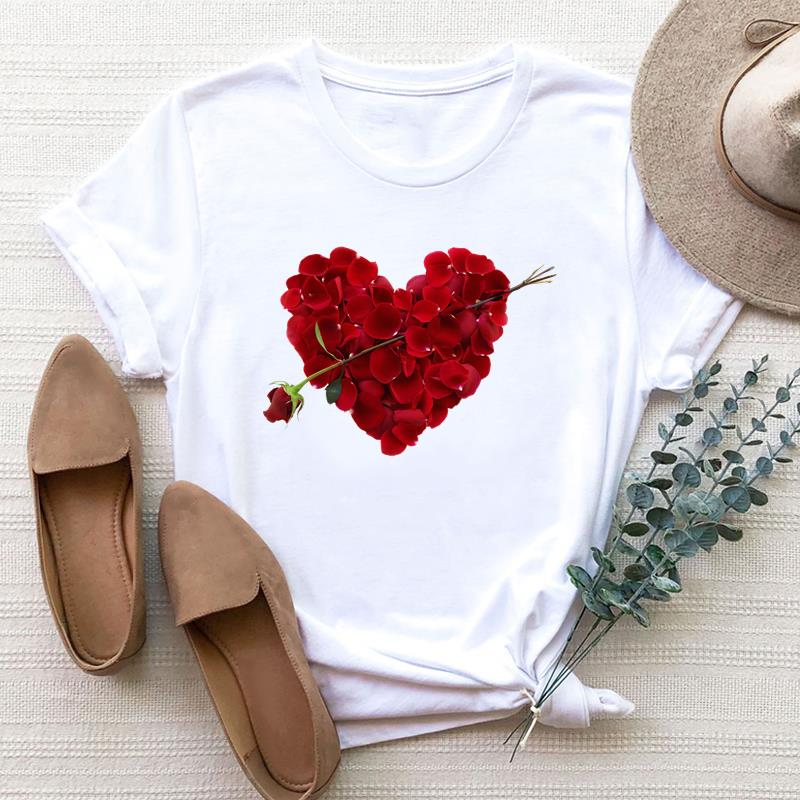 (Азиатский размер) Женская леопардовая футболка Love Heart Trend, милая одежда 90-х годов, футболка с принтом, модная футболка, женские футболки с коротким рукавом и графикой