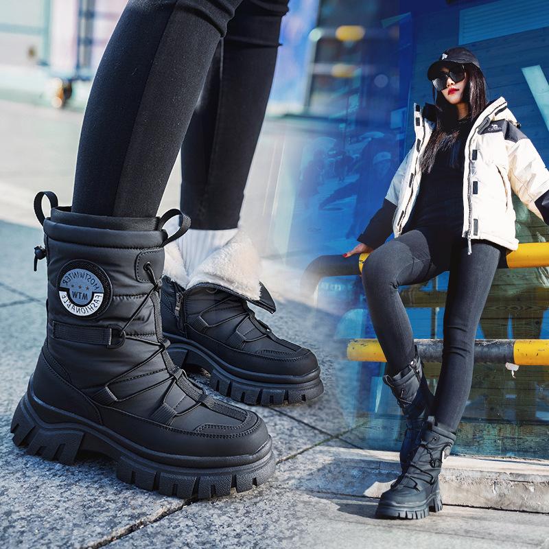 Women's snow boots winter velvet warm cotton boots non-slip and waterproof women's shoes heightened platform fashion women's boots