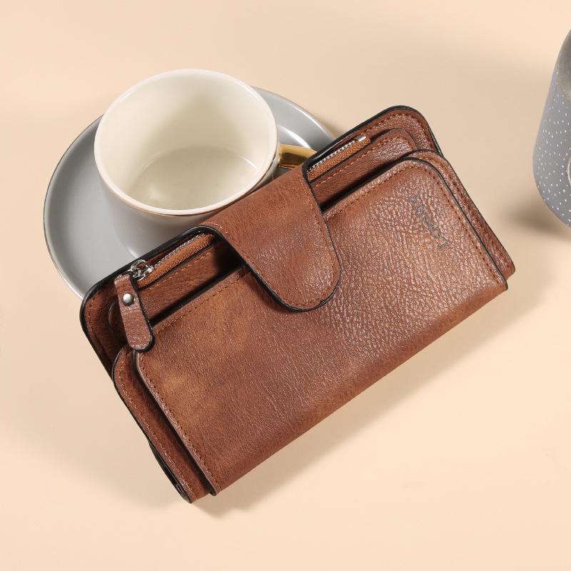 Женский длинный кошелек с зажимом для денег из ПУ кожи, трехслойный, женские кошельки-клатчи, цветной блок, ретро, кошелек для монет, держатель для карт