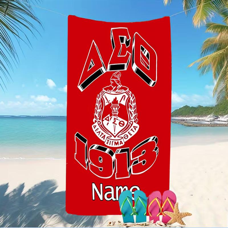 Customizable personalized beach towels Delta Sigma Theta themed designs.Suitable for the beach, yoga, sports;ideal as beach accessories