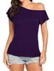 Korean Style Casual Women's Slanted Neck Off-Shoulder Irregular Short-Sleeve T-shirt