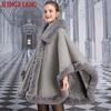 Big Pendulum Pashmina Shawl Women Faux Rabbit Fur Collar Granular Velvet Out Streetwear Coat Winter Thick Warm Loose Poncho Cape