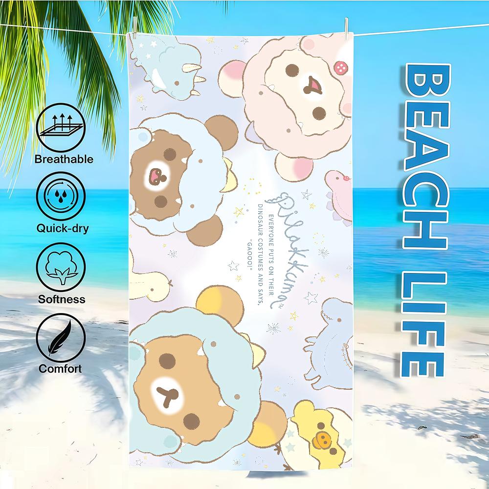 R-rilakkumas-es Towel Textile Bathrobe Beach Quick-Drying Lightweight Cute Portable Camping Swim Pool Cartoon Travel