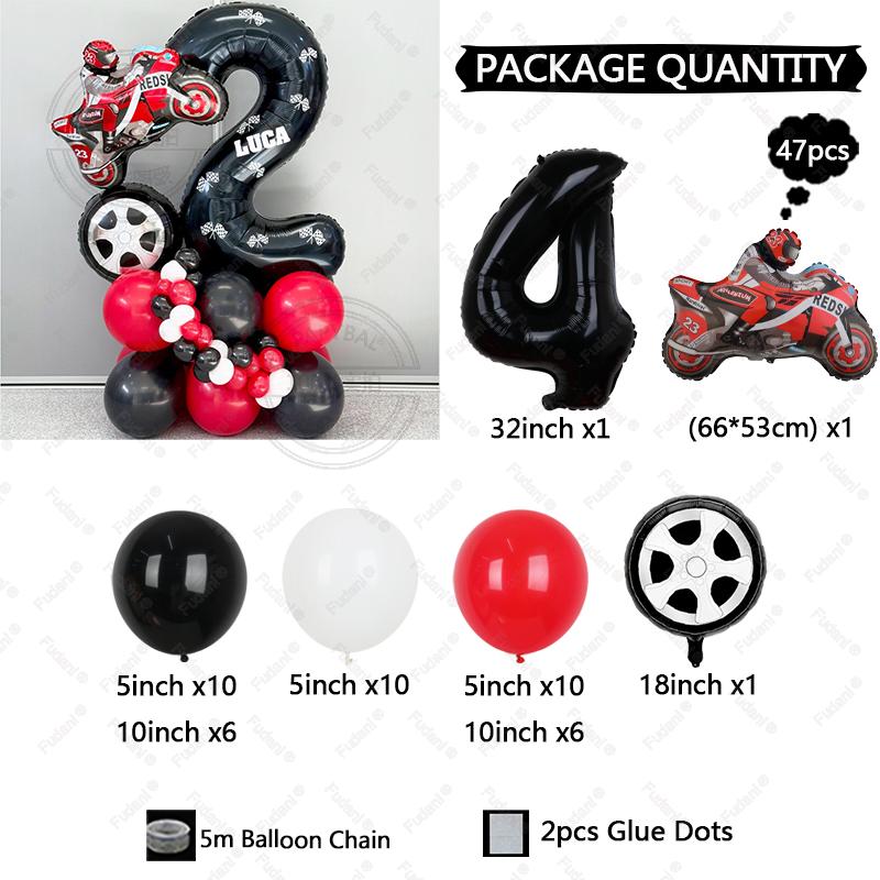 47pcs Racing Themed Balloons Black Lines Number Birthday Balloons Helmet Tire Party Decoration Children's Birthday Surprise Gift