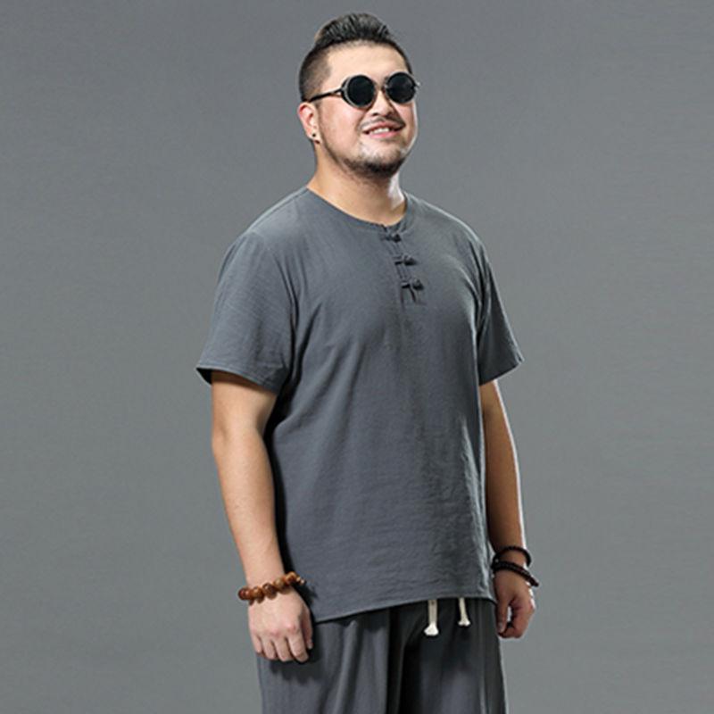 Летняя мужская футболка из искусственного хлопка и льна в китайском стиле, свободная мужская футболка с короткими рукавами большого размера, свободная мужская футболка в стиле ретро с имитацией льна