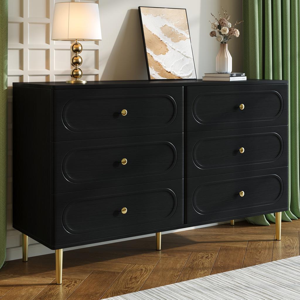 Sideboard, Chest of Drawers with 6 Drawers, Oval Recesses, Metal Feet, Modern Storage Cabinet for the Living Room
