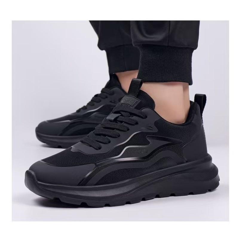 Men Waterproof Height Increasing Casual Shoes Spring Black Leather Soft Thick Sole Versatile Sneakers