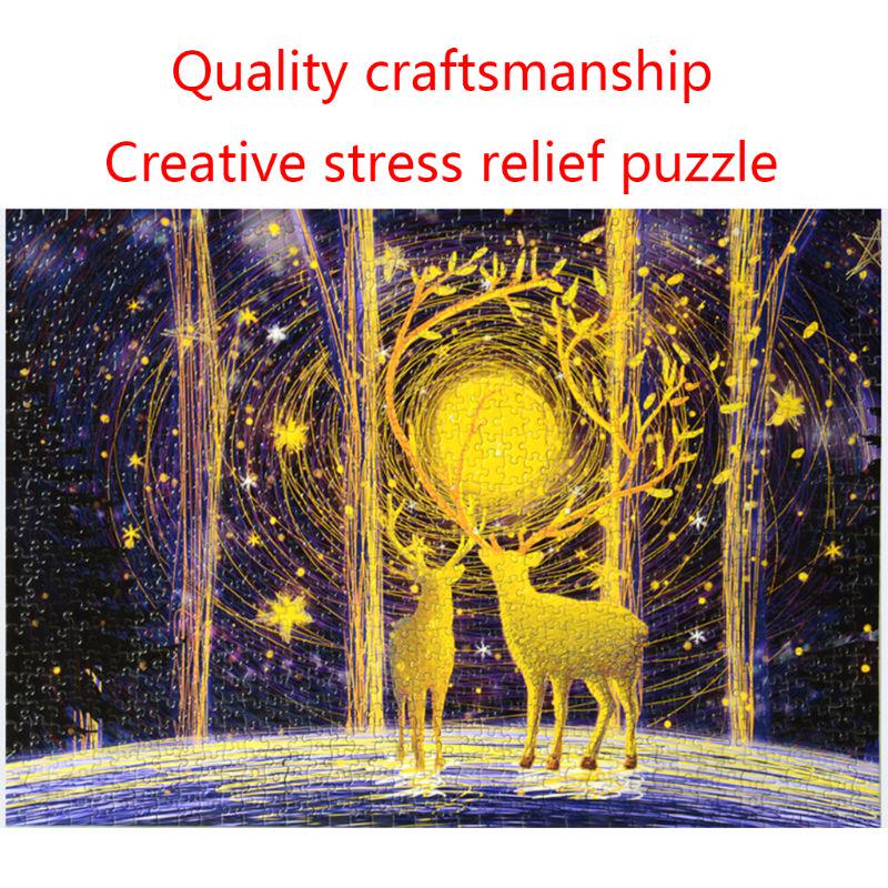 1000 Pieces Deep Forest Elk Paper Jigsaw Puzzle Landscape for Adults Kids Educational Game Play Toys