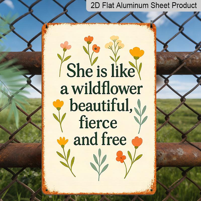 2D Flat, Charming Vintage Wildflower Aluminum Sign (12*8 Inches) - Perfect for Mother's Day, Garage, and Home Wall Decor, Fun and Artistic