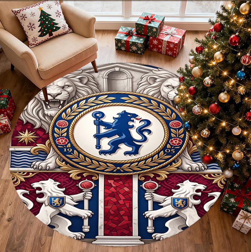 Chelsea Football Club Pattern Round Rug, Indoor/Outdoor Mat, for Picnic, Gameroom, Bedroom, Office, Living Room, Home Decor Carpet, Birthday Gift