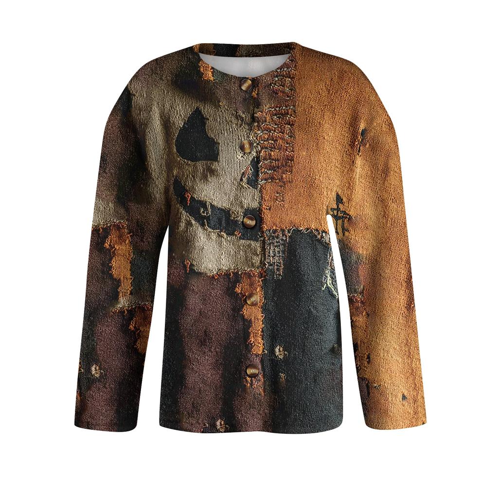 Women's Fashion Printed Long Sleeve Knitted Cardigan Button Down Jacket