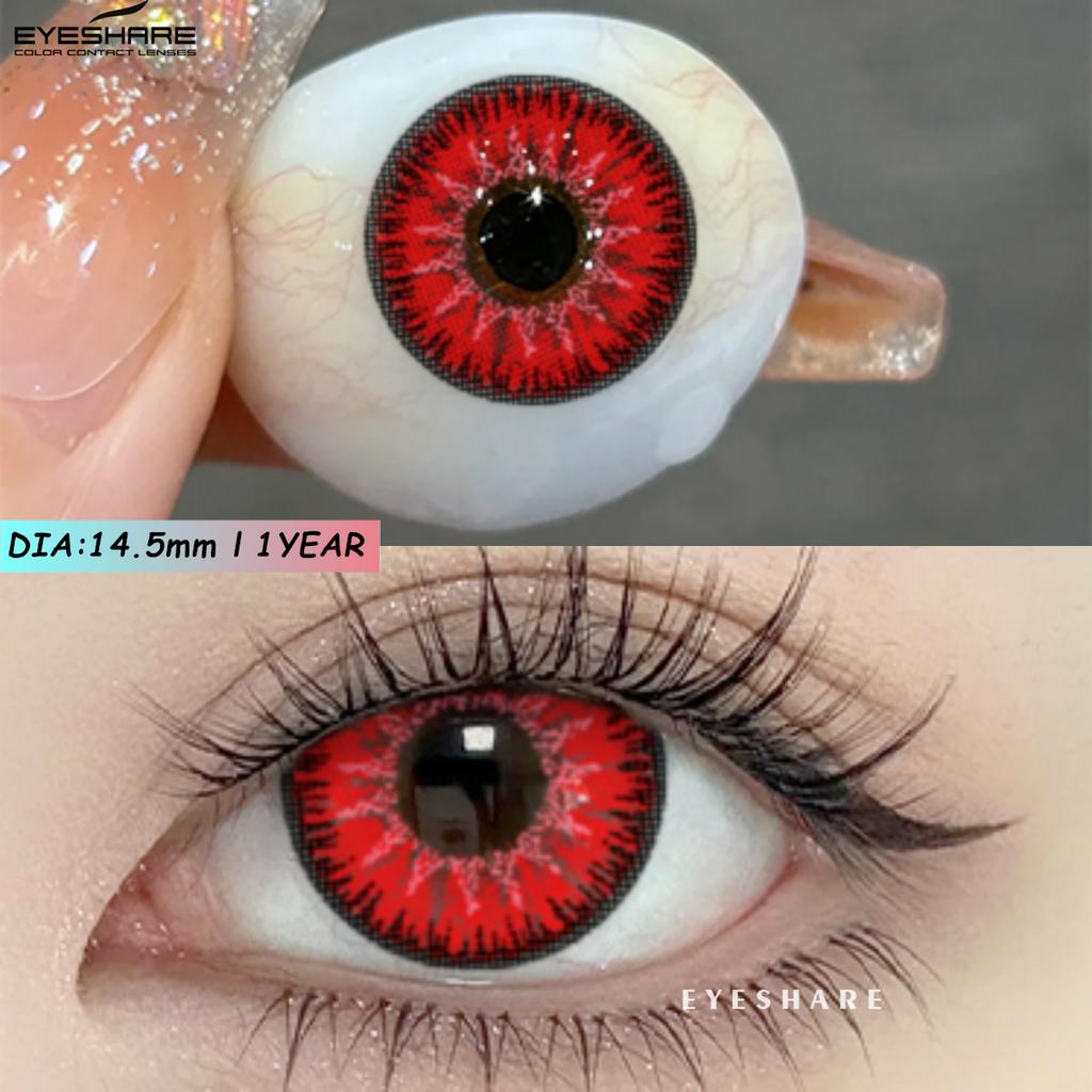 Eyeshare Абсолютно новые цветные контактные линзы для ролевых игр на Хэллоуин, синие очки с красным зрачком, розовые косметические линзы, цветные линзы для макияжа в стиле аниме, 1 пара