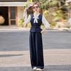 Women's Fashionable Spring 2025 Suit: Stylish Shirt, Denim Vest & Wide-Leg Pants Set YF2551